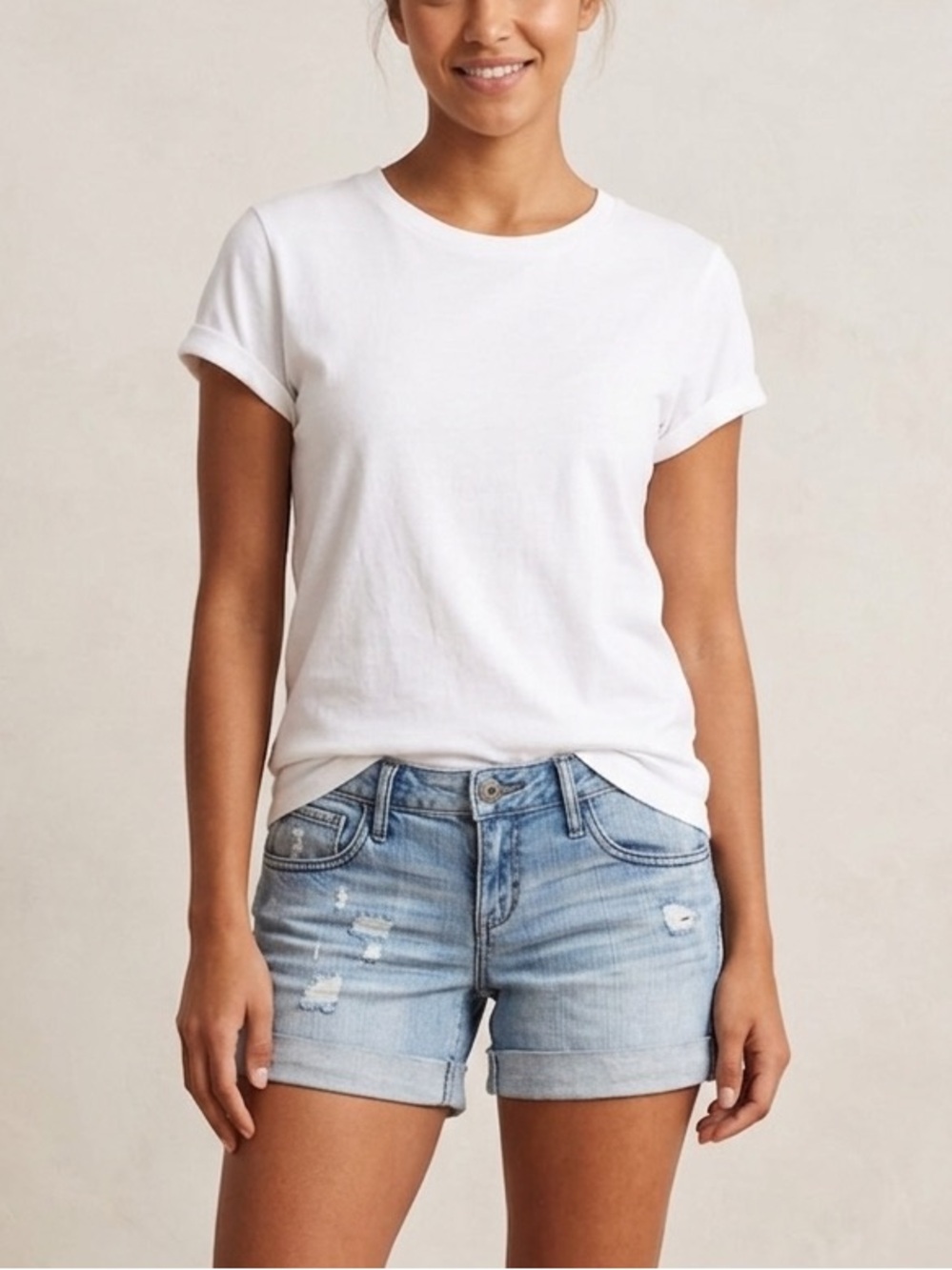 BUFFALO Medium Denim wash low rise very Distressed Women Shorts w cuffs Size 26